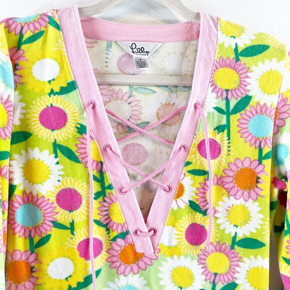 Lilly Pulitzer Vintage Terry Cloth Long Sleeve Floral Mini Cover Up Dress Yellow - Picture 4 of 10